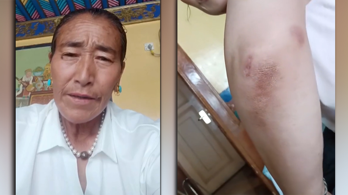 A brave Tibetan woman severely beaten by Chinese policemen